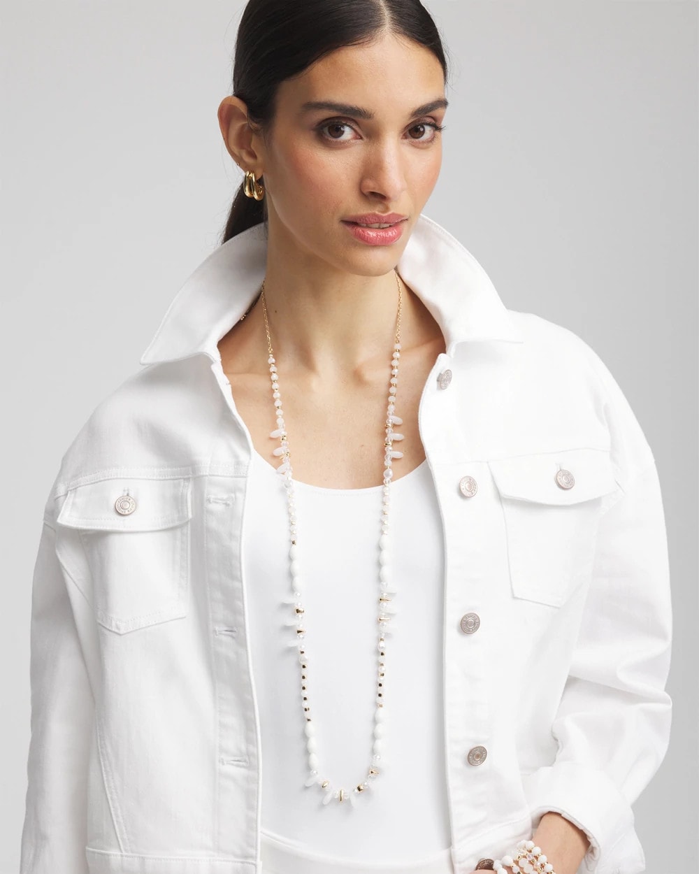Chico's For Sale - White Beaded Single Strand Necklace