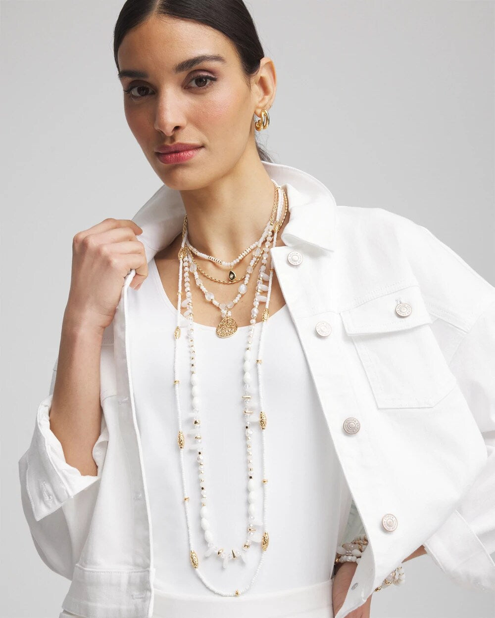 Chico's For Sale - White Beaded Single Strand Necklace