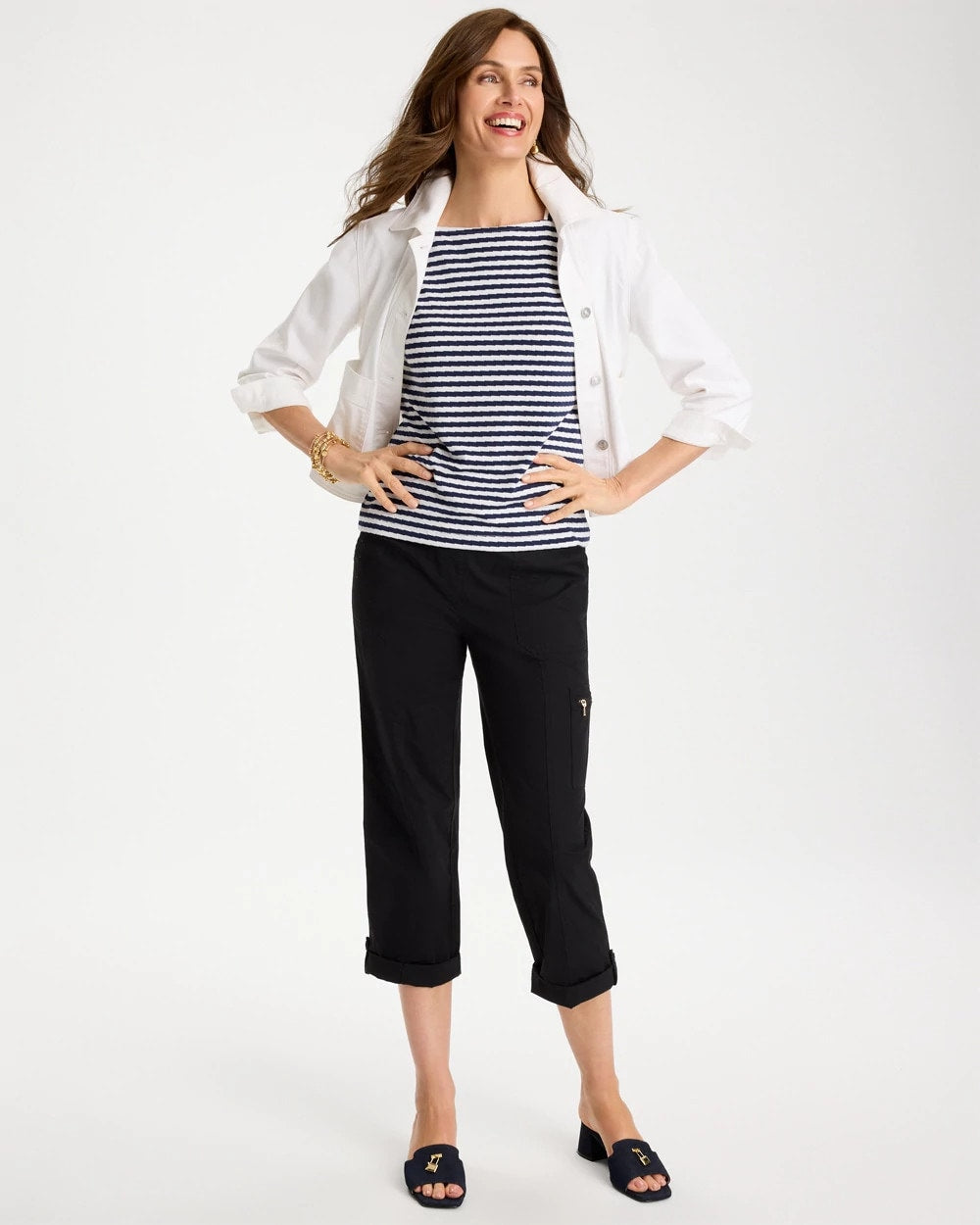 Chico's On Sale - Cotton Striped Button Tee