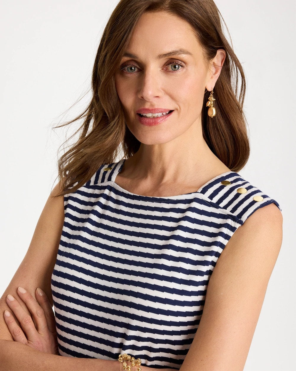 Chico's On Sale - Cotton Striped Button Tee
