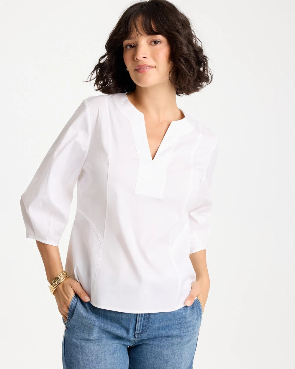 Chico's US - Poplin Cotton 3/4 Sleeve Popover