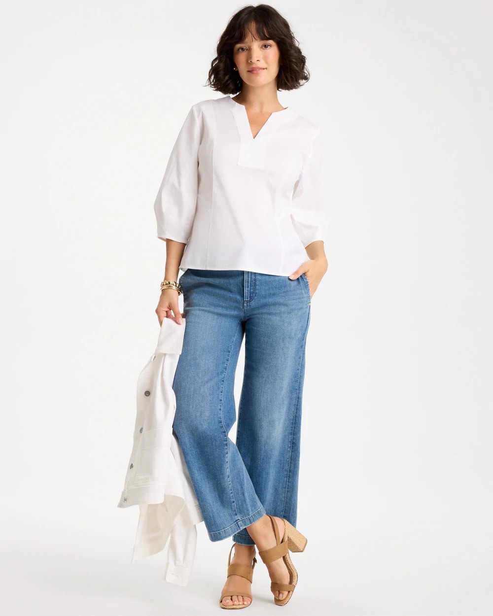 Chico's US - Poplin Cotton 3/4 Sleeve Popover
