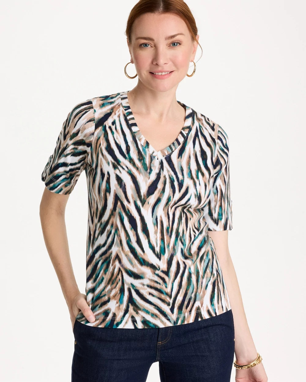 Chico's On Sale - Animal Print Pima Elbow-Sleeve Tee