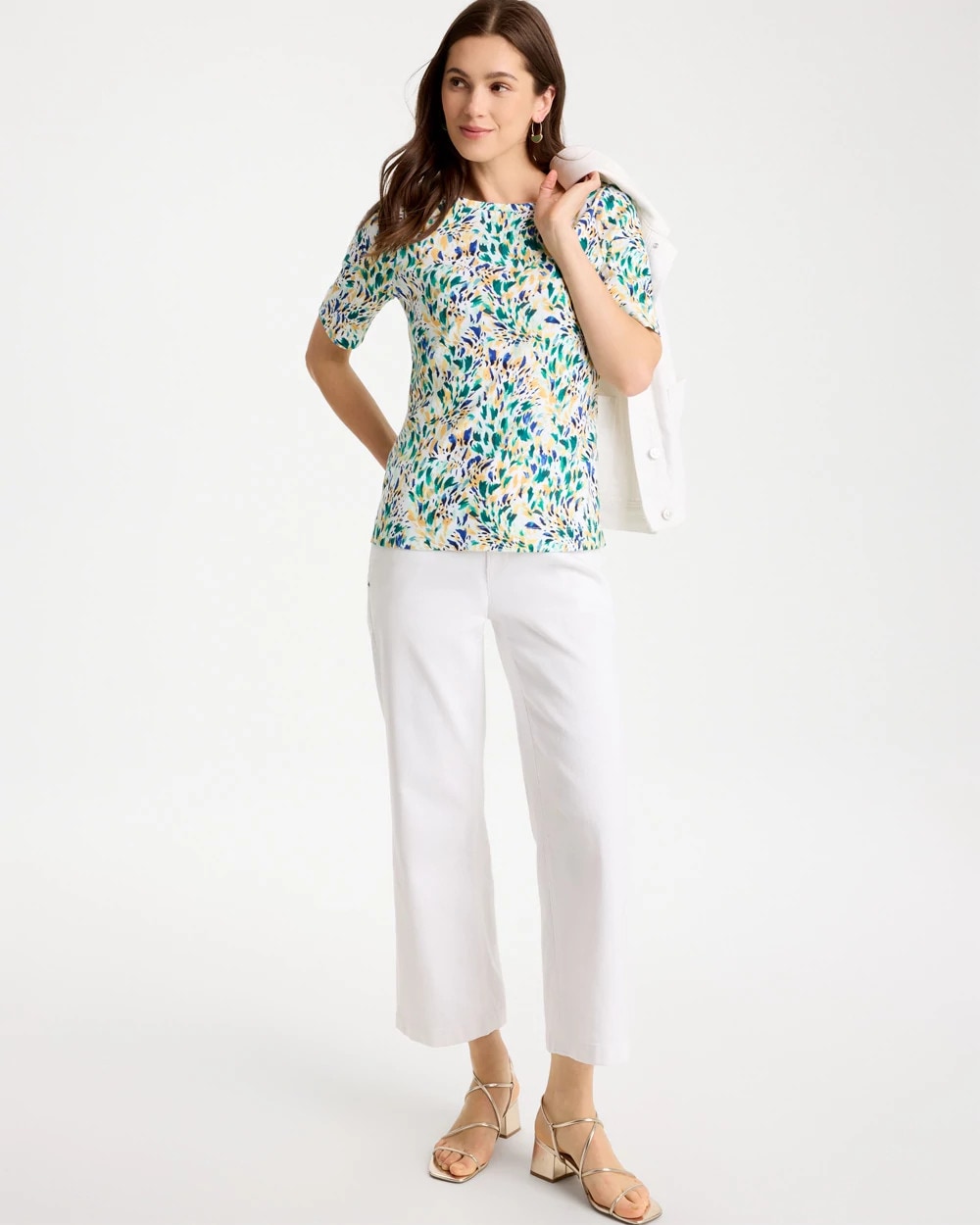 Chico's Outlet - Leafy Swamp Pima Elbow Sleeve Tee