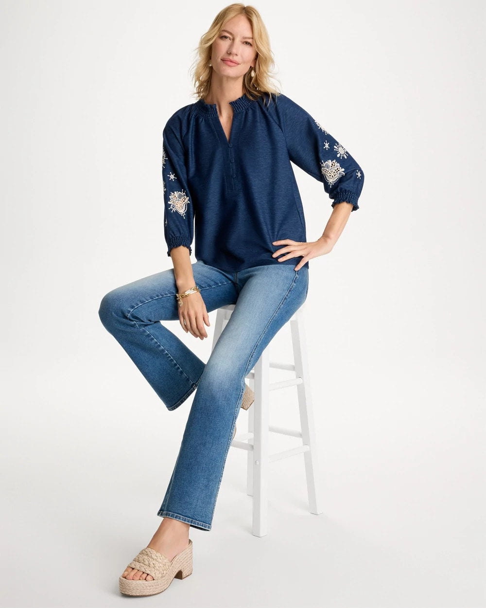 Chico's Online - Embroidered Denim Henley Tee