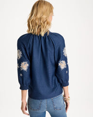 Chico's Online - Embroidered Denim Henley Tee