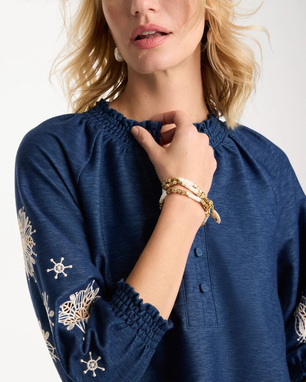 Chico's Online - Embroidered Denim Henley Tee
