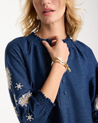 Chico's Online - Embroidered Denim Henley Tee