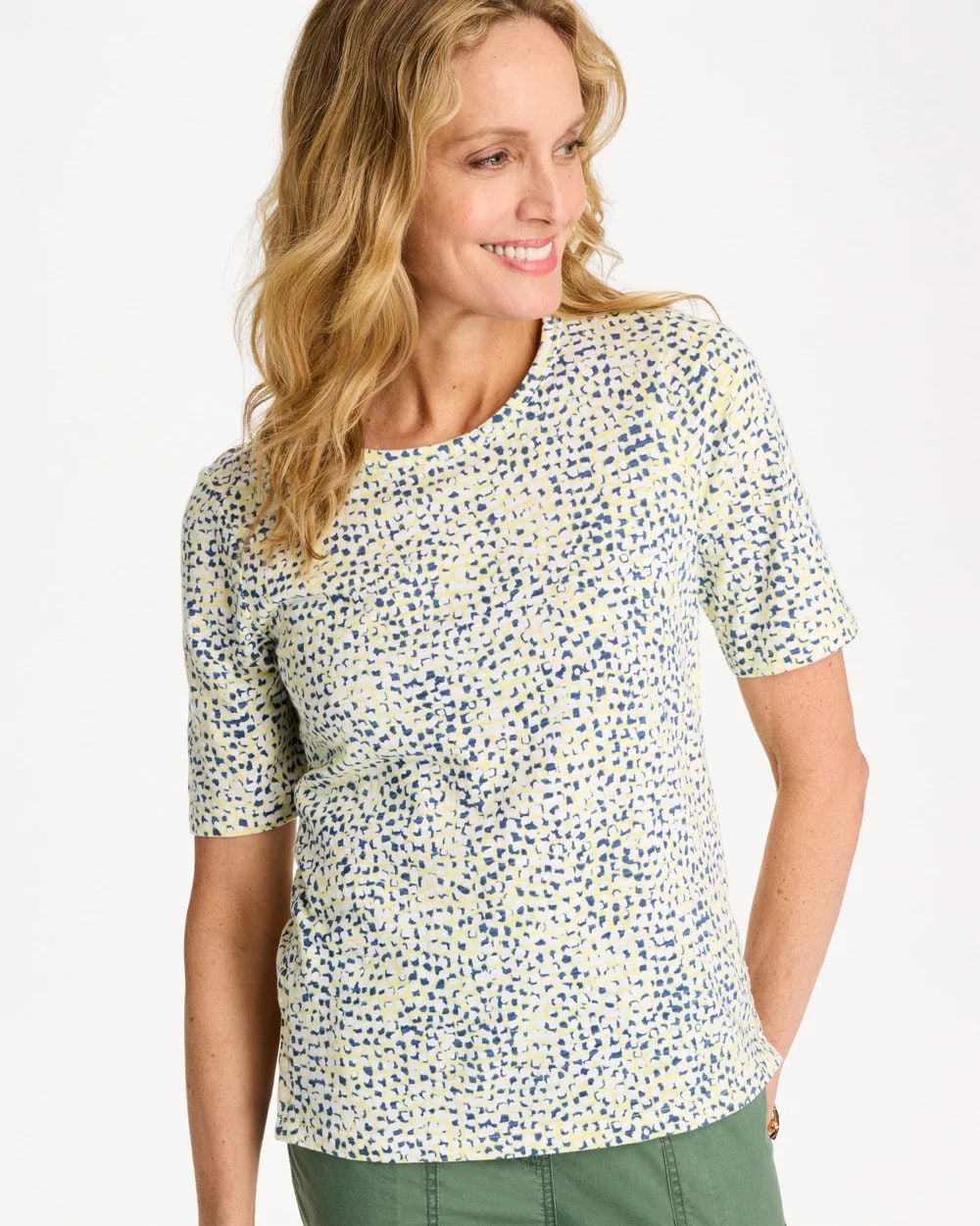 Chico's Discount - Printed Cotton Slub Elbow-Sleeve Tee
