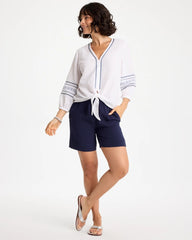 Chico's For Sale - Cotton Gauze Embroidered Tie-Front Blouse