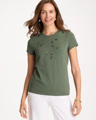 Chico's Outlet - Embellished Cotton Stretch Cap-Sleeve Tee