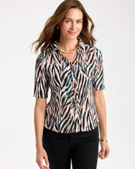 Chico's US - Tiger Print Textured Camp Tee