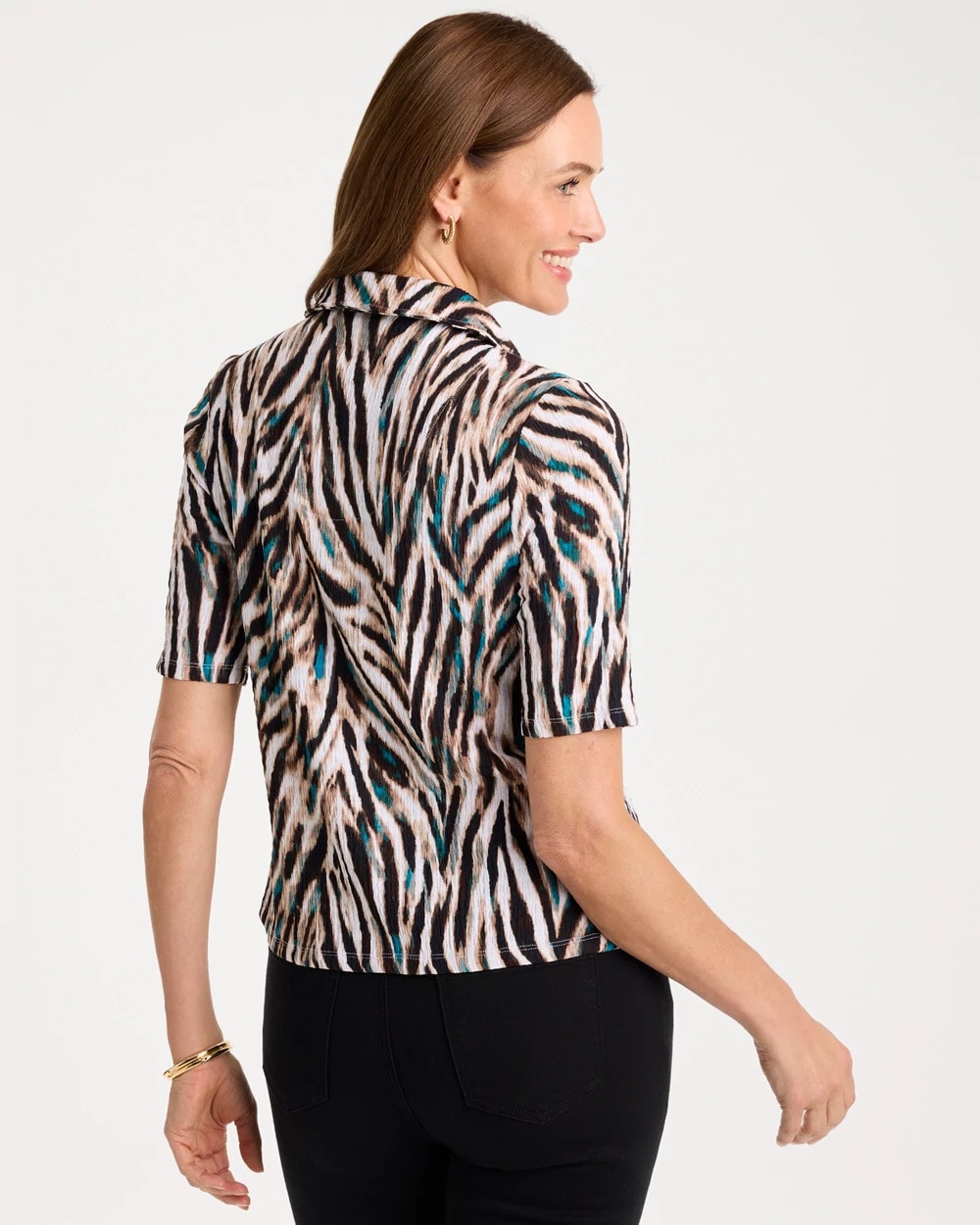 Chico's US - Tiger Print Textured Camp Tee