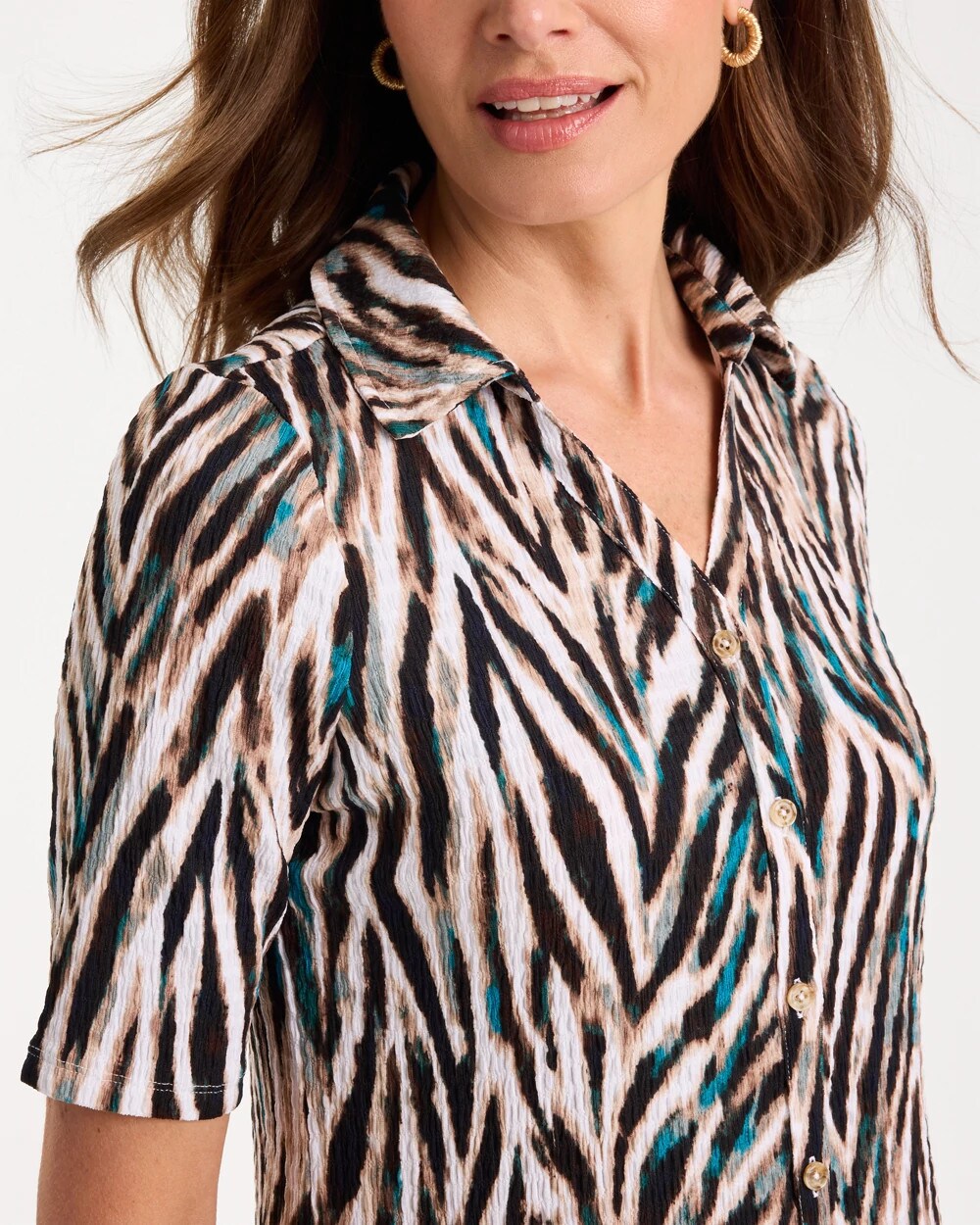 Chico's US - Tiger Print Textured Camp Tee
