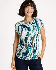 Chico's / Printed Textured Knit Cap Sleeve Tee