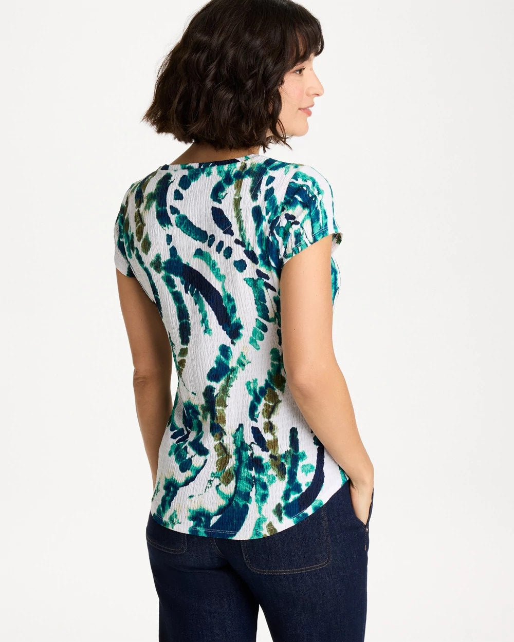 Chico's / Printed Textured Knit Cap Sleeve Tee