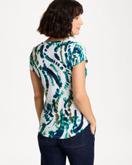 Chico's / Printed Textured Knit Cap Sleeve Tee