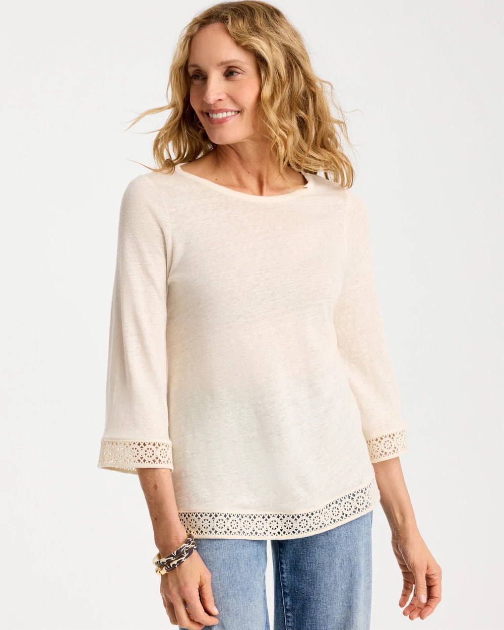 Chico's Sale - Linen Crochet Lace Tee