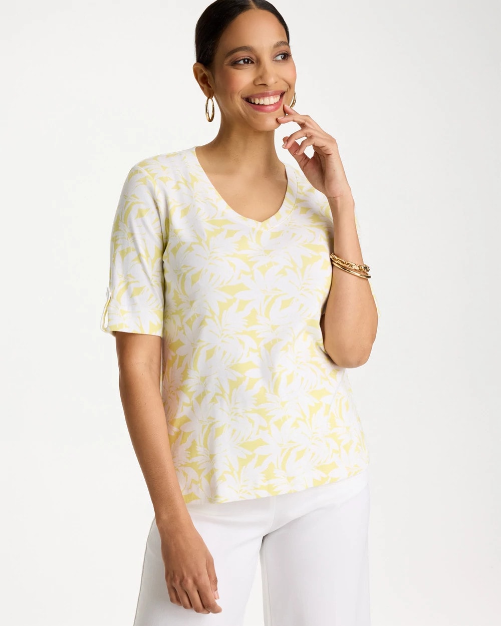 Chico's Sale - Printed Pima Elbow-Sleeve Tee