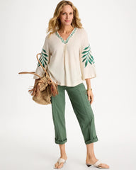 Chico's For Sale - Linen Palm Embroidered Pleated Tee