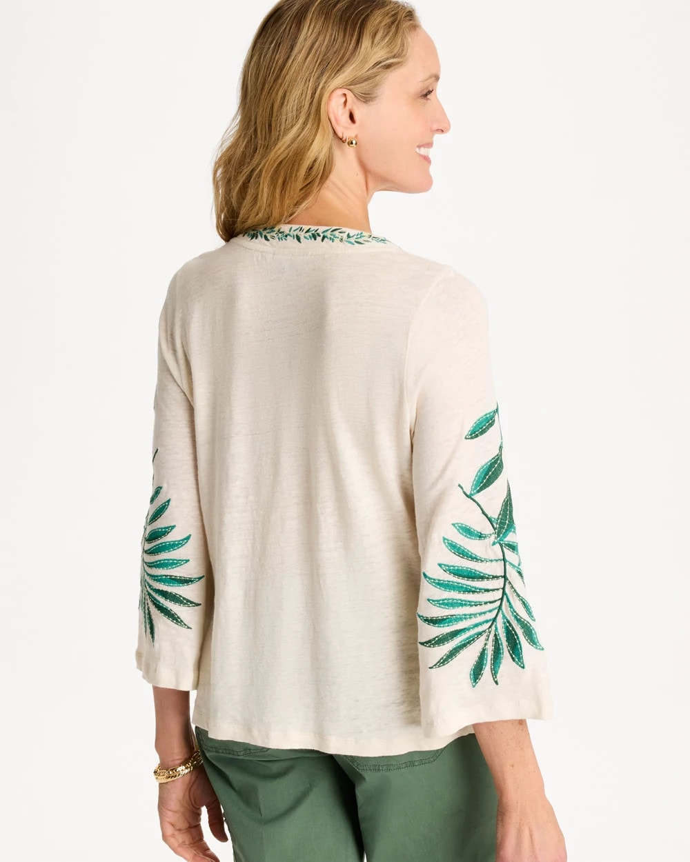 Chico's For Sale - Linen Palm Embroidered Pleated Tee