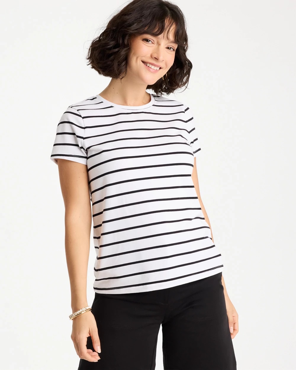 Chico's Discount - Striped Cotton Stretch Cap-Sleeve Tee