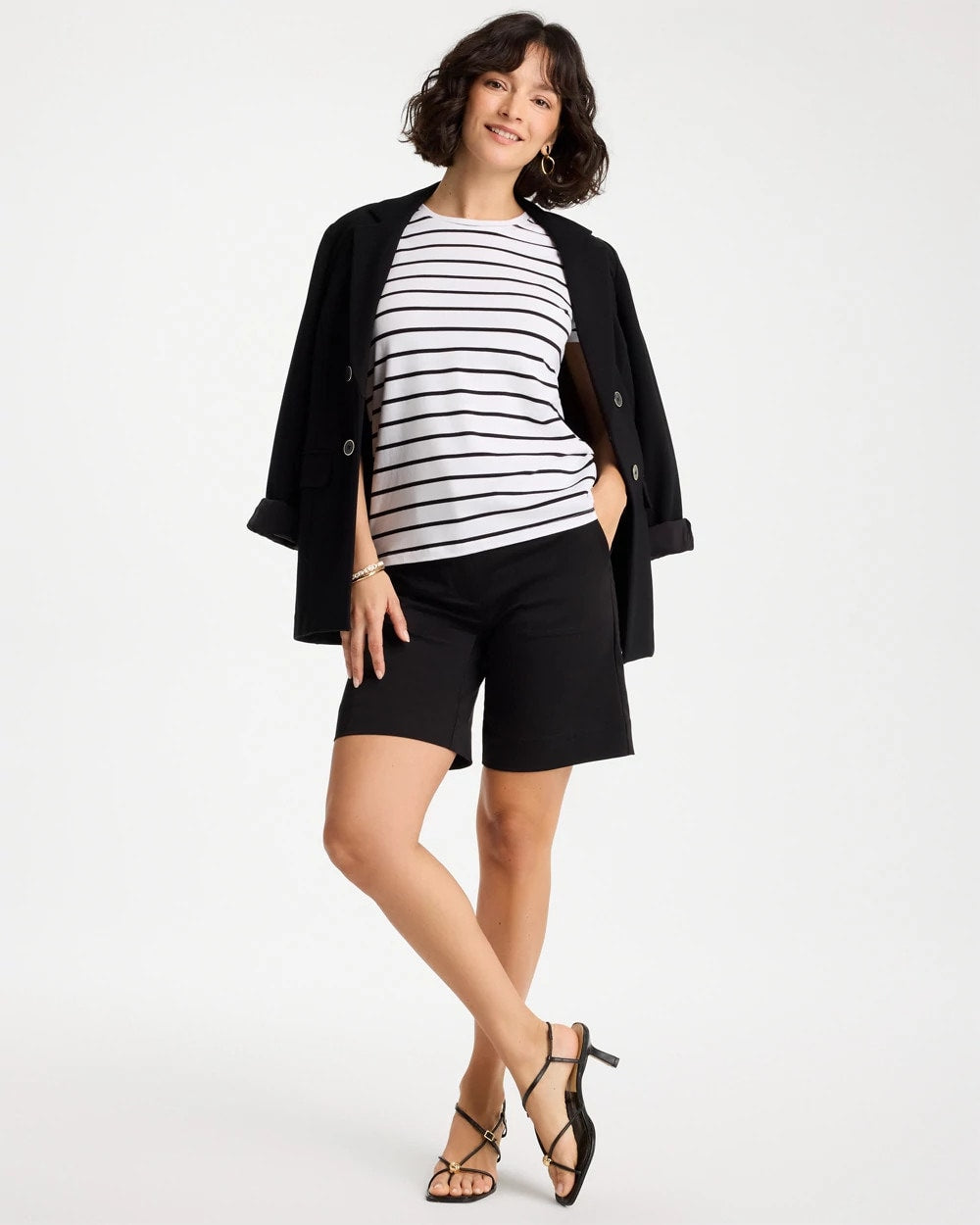 Chico's Discount - Striped Cotton Stretch Cap-Sleeve Tee