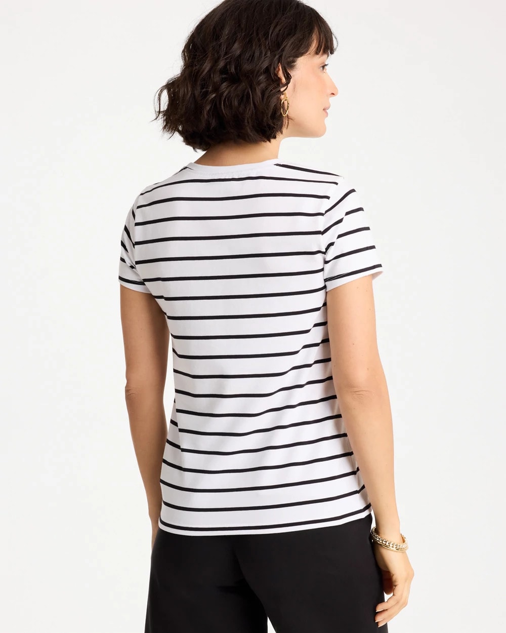 Chico's Discount - Striped Cotton Stretch Cap-Sleeve Tee