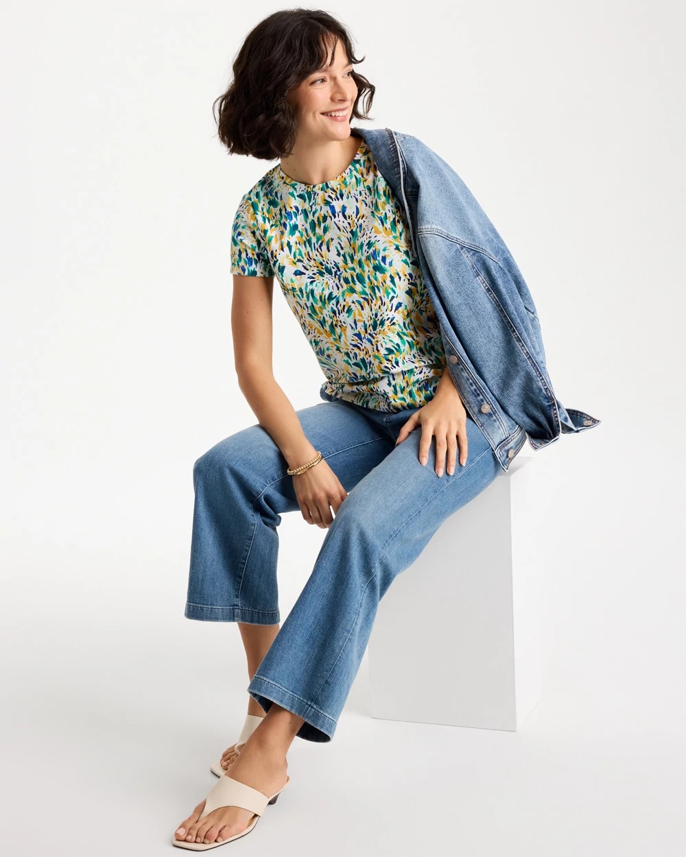 Chico's Sale - Printed Cotton Stretch Cap-Sleeve Tee