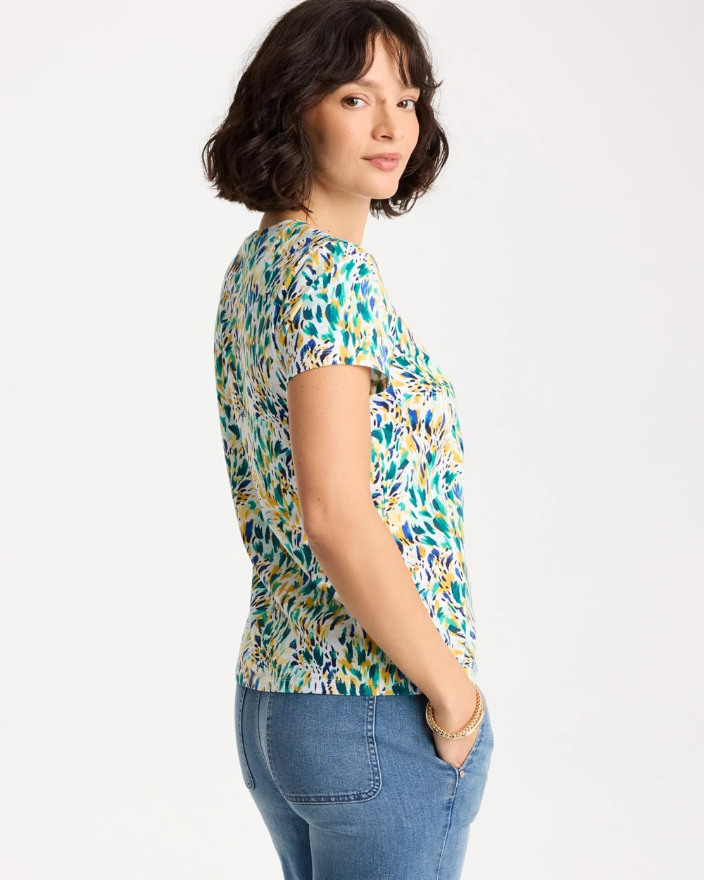 Chico's Sale - Printed Cotton Stretch Cap-Sleeve Tee