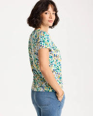 Chico's Sale - Printed Cotton Stretch Cap-Sleeve Tee