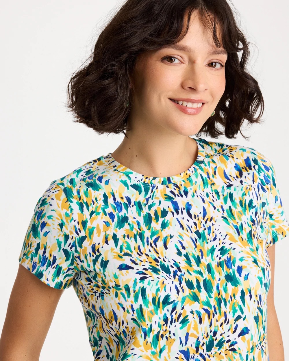 Chico's Sale - Printed Cotton Stretch Cap-Sleeve Tee