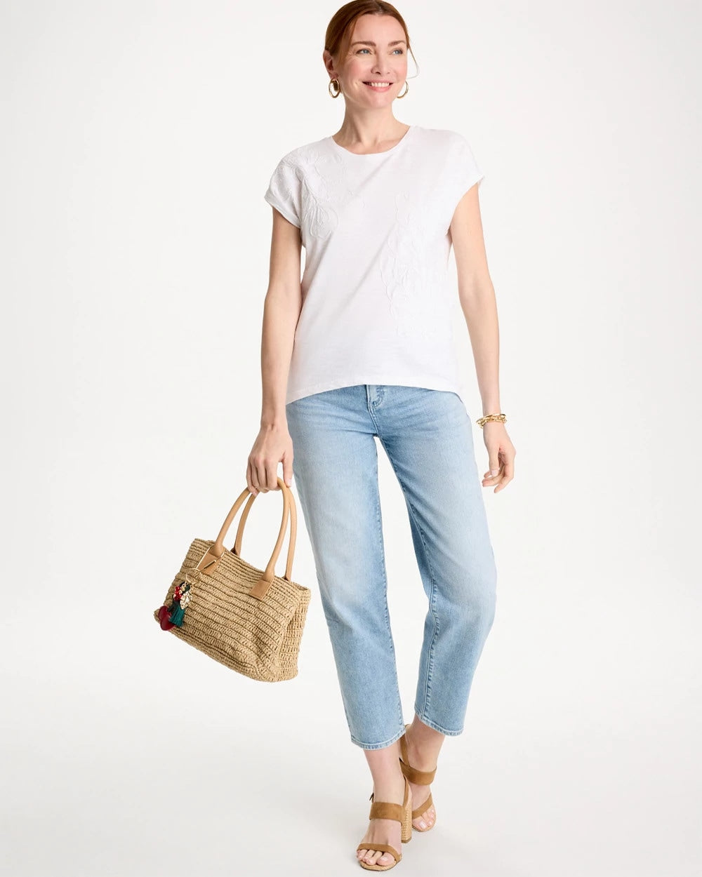 Chico's For Sale - Cotton Slub Embroidered Wedge Tee