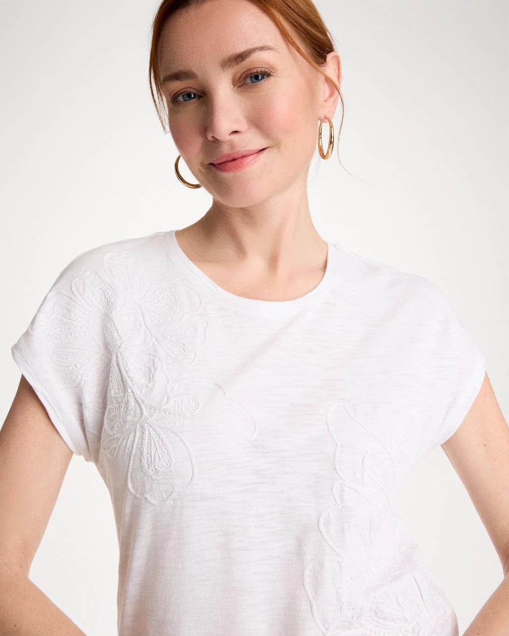 Chico's For Sale - Cotton Slub Embroidered Wedge Tee