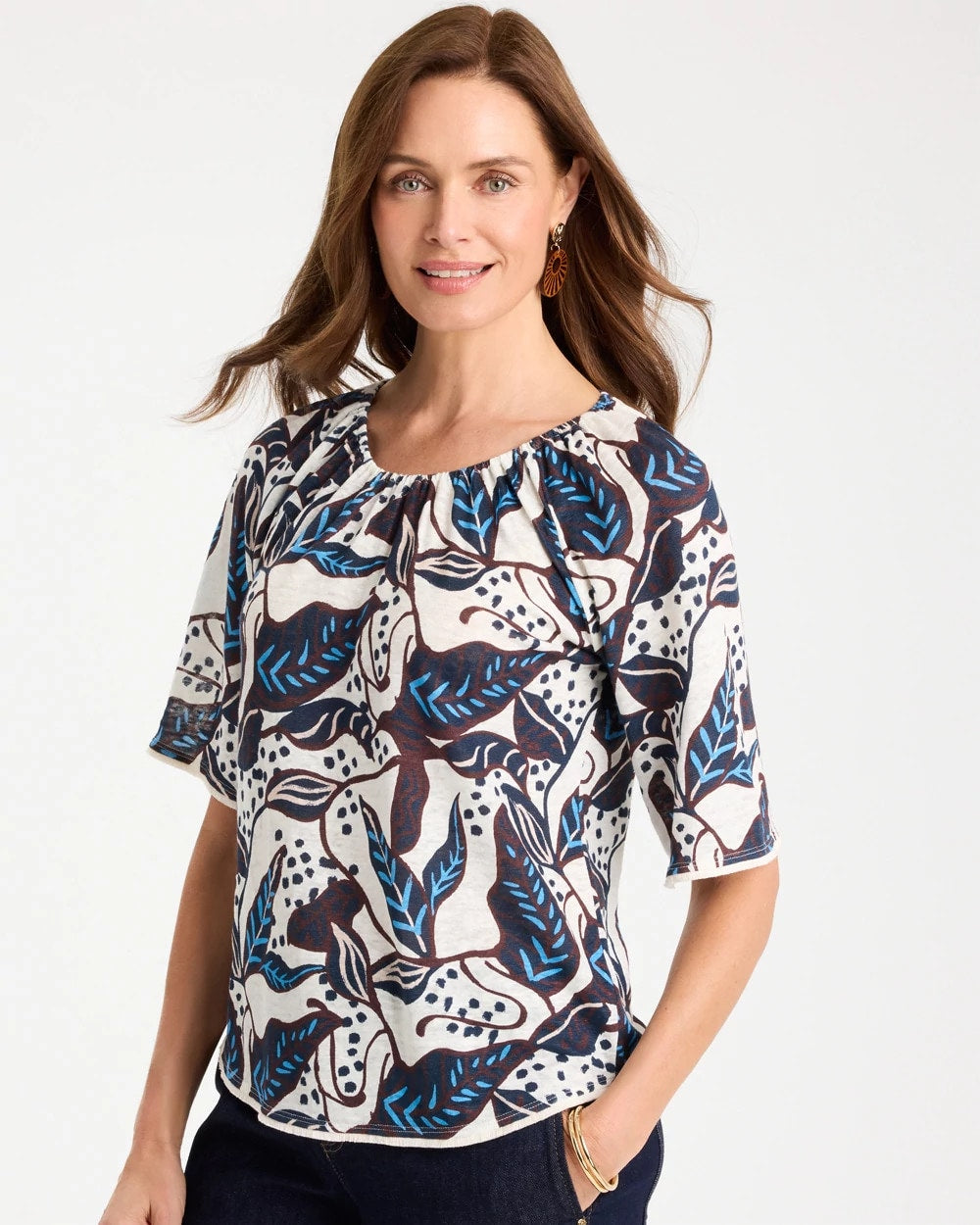 Chico's Outlet - Printed Linen Fringed Tee