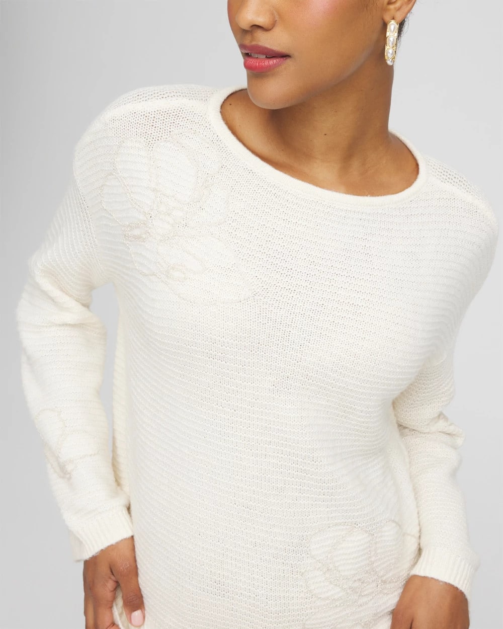 Chico's / Tonal Embroidered Boatneck Pullover Sweater