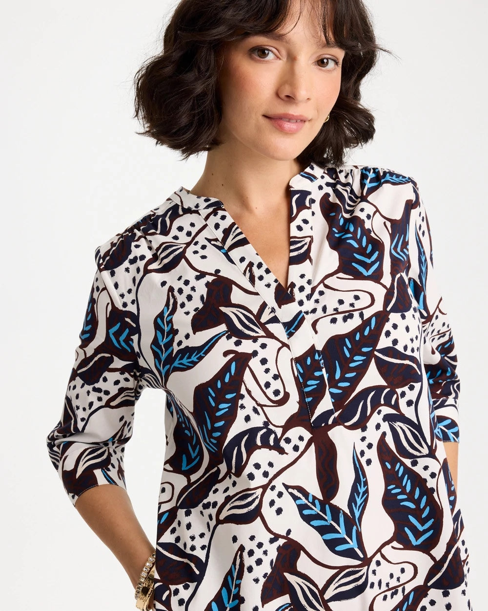 Chico's Discount - Poplin Cotton Popover Printed Dress