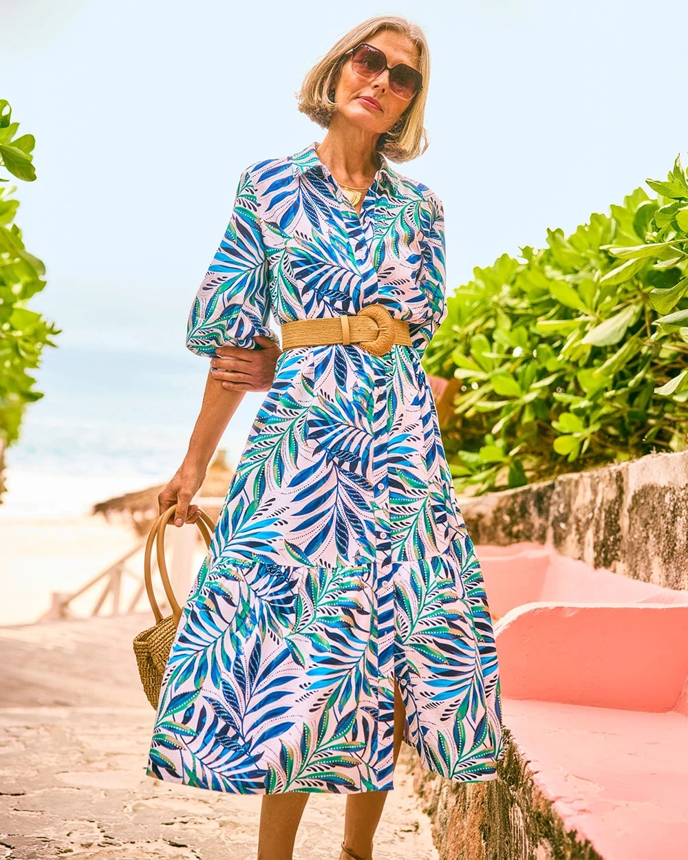 Chico's Outlet - Palm Cotton-Rayon Slub Shirtdress