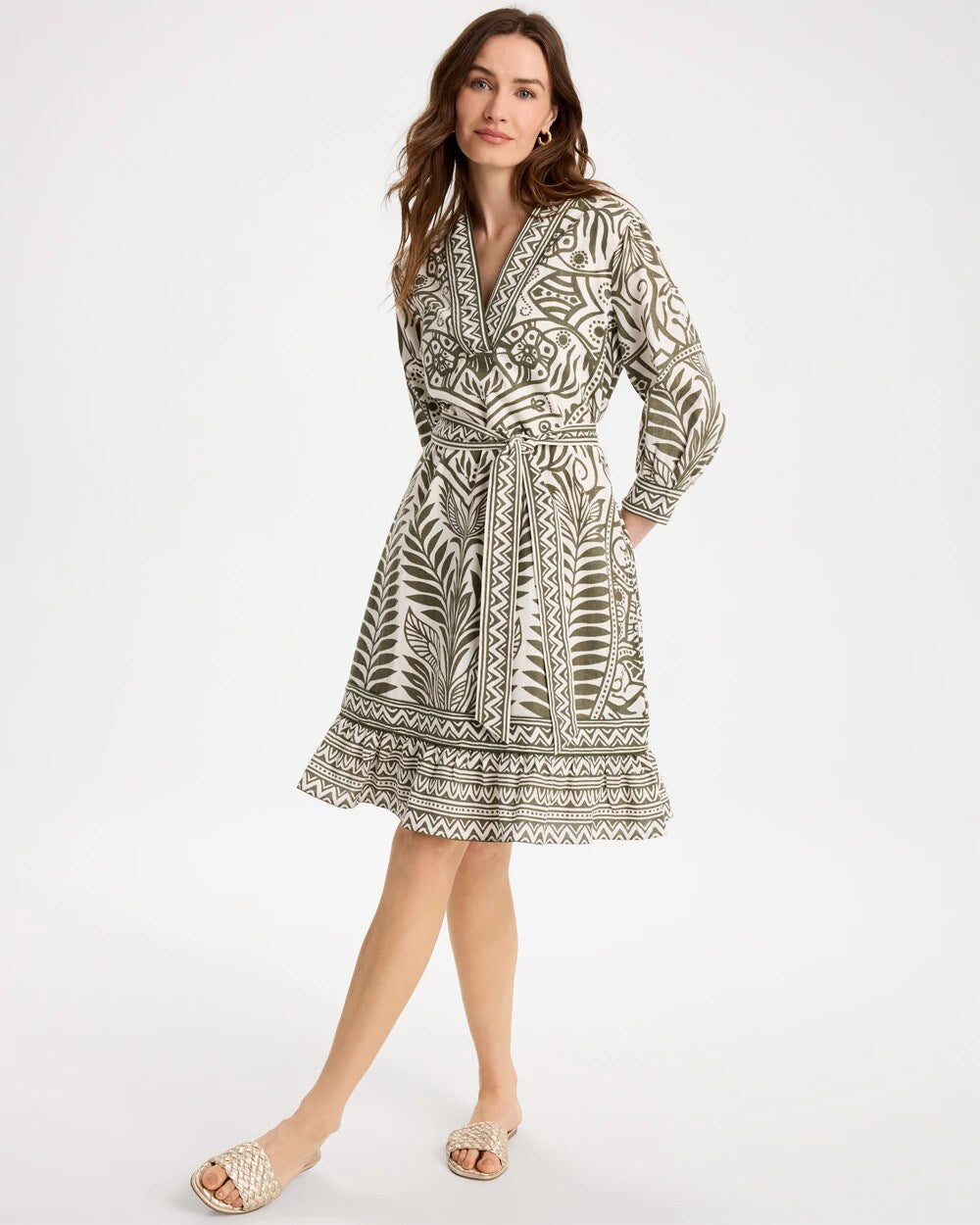 Chico's Online - Printed Cotton-Linen Belted Dress