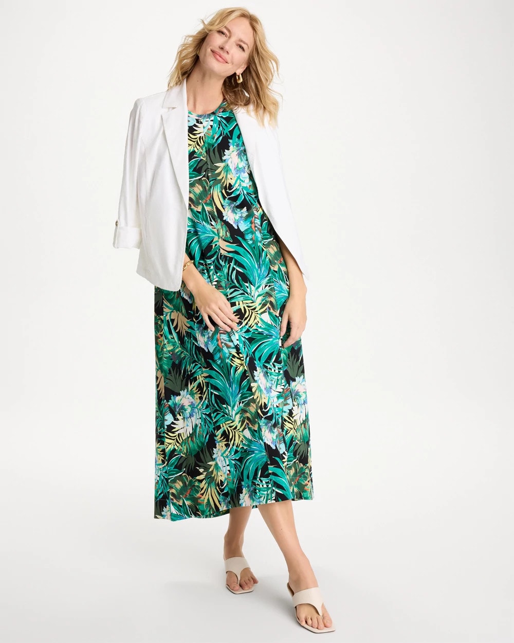 Chico's / Palm Printed Knit Maxi Dress