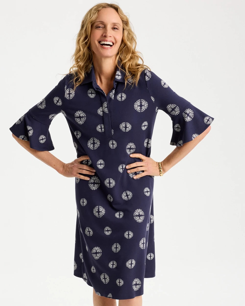 Chico's Discount - Printed Ponte Flounce Sleeve Dress