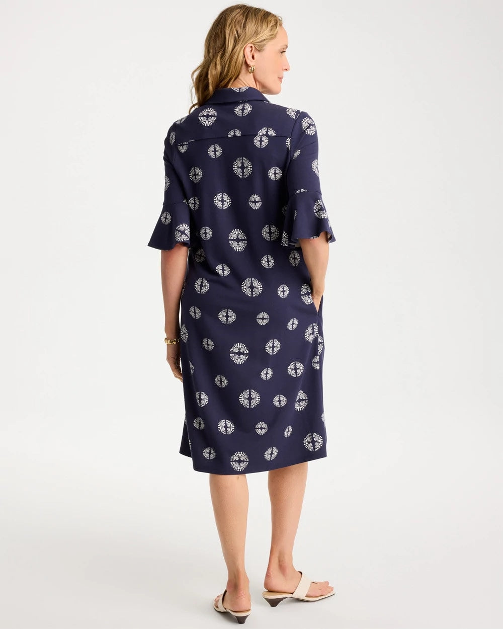 Chico's Discount - Printed Ponte Flounce Sleeve Dress