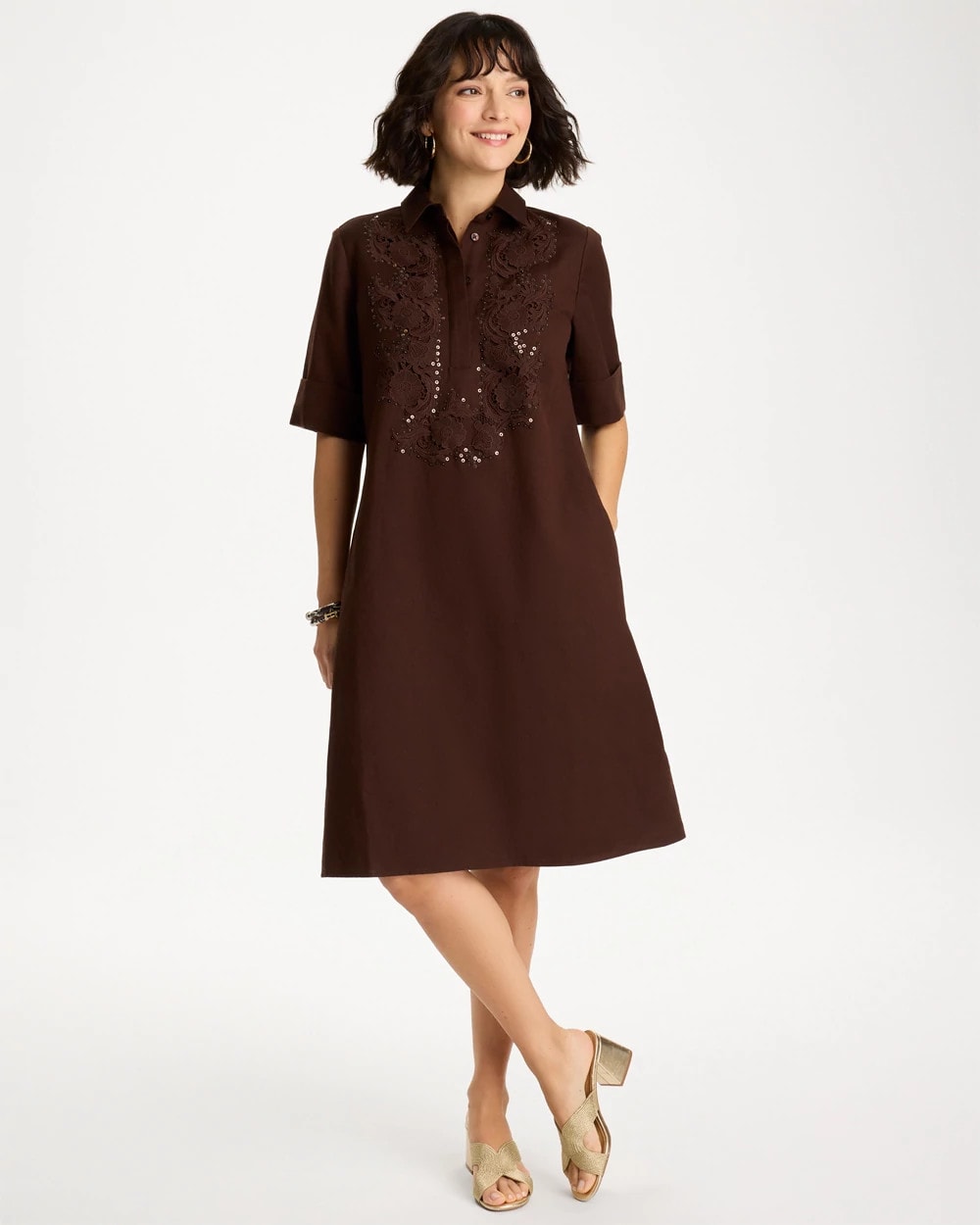 Chico's On Sale - Embellished Linen Popover Dress
