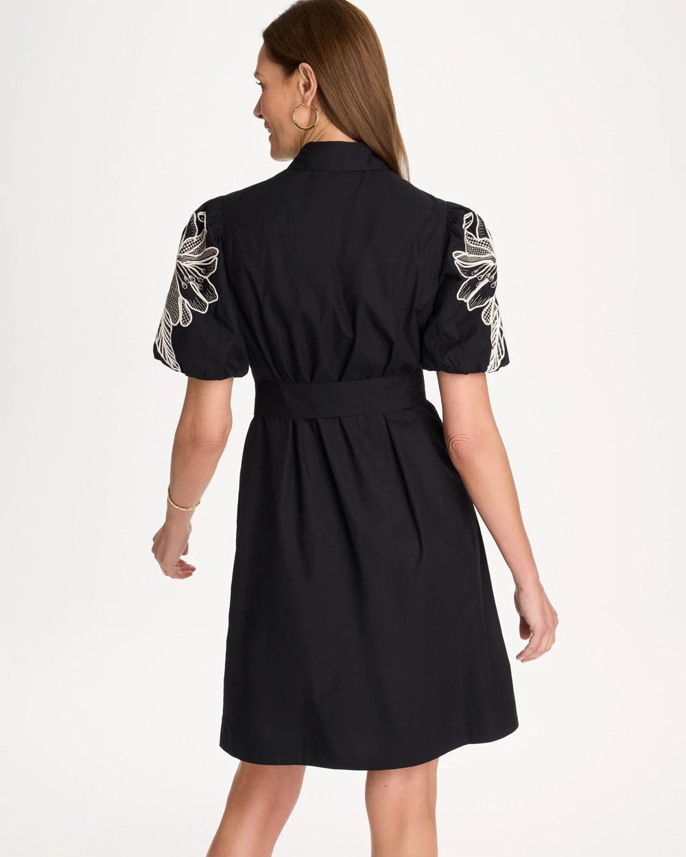 Chico's For Sale - Embroidered Poplin Cotton Belted Dress