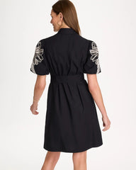 Chico's For Sale - Embroidered Poplin Cotton Belted Dress