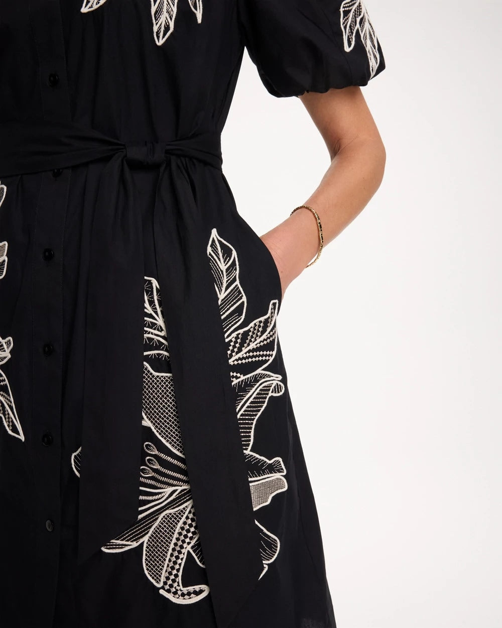 Chico's For Sale - Embroidered Poplin Cotton Belted Dress