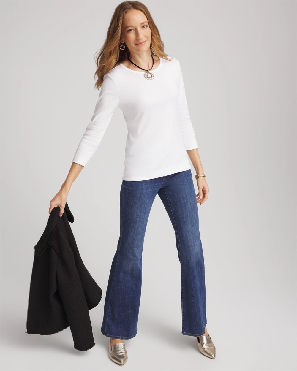 Chico's / Pima Cotton Crewneck Button Tee