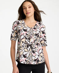 Chico's Sale - Printed Cotton Slub V-Neck Tee