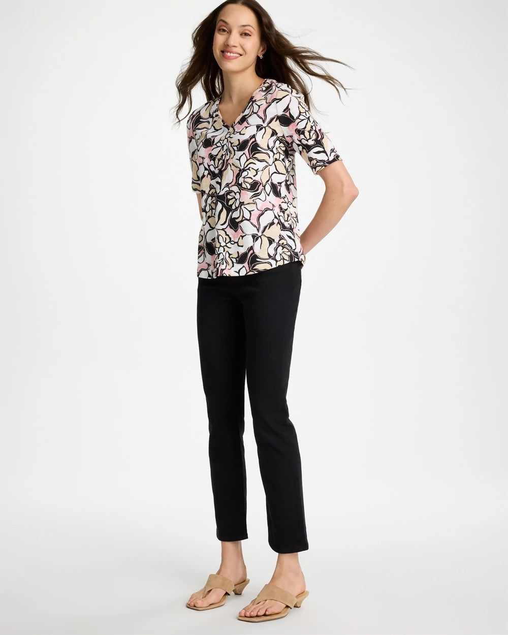 Chico's Sale - Printed Cotton Slub V-Neck Tee