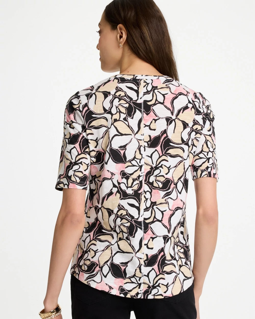 Chico's Sale - Printed Cotton Slub V-Neck Tee